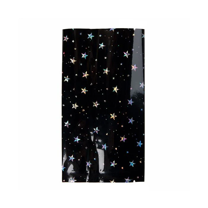 Kunststoffbeutel Schwarz Holografische Sterne 7,6x14 cm und Verschweißbar (25 Stück) [SVP35HHB]