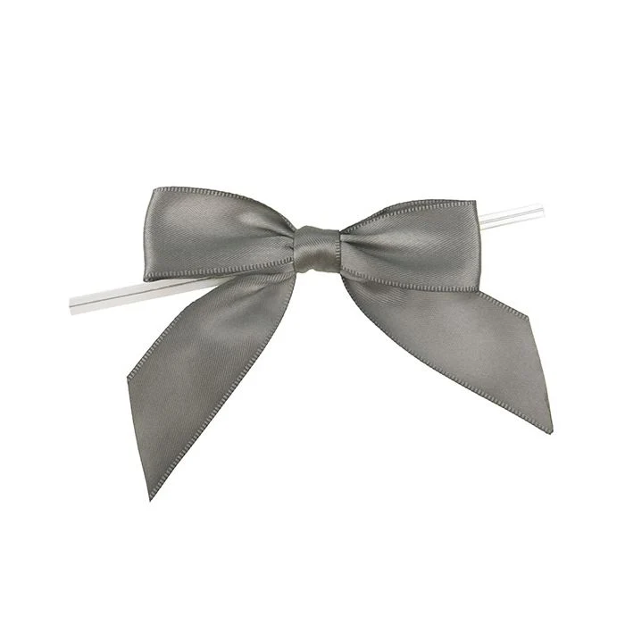 Schleife vorgebunden 8,9 cm Grau (25 Stück) [BOWGY]