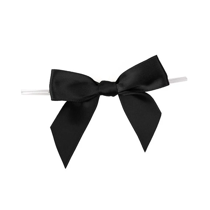 Schleife vorgebunden 8,9 cm Schwarz (25 Stück) [BOWBL]