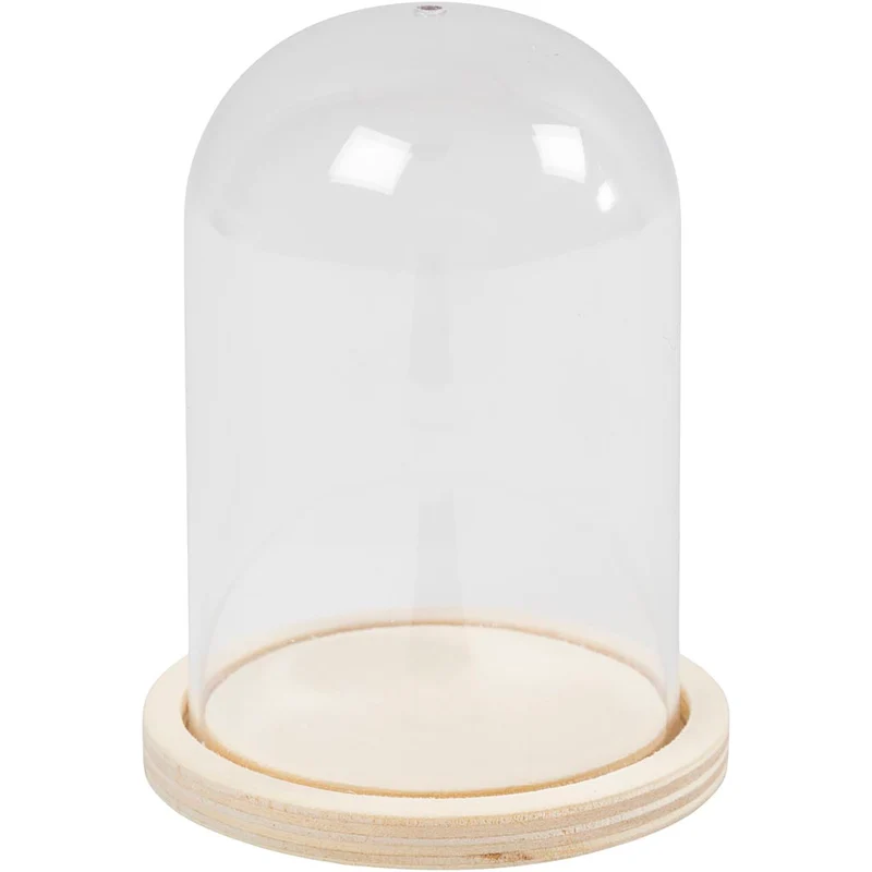 Plexiglas-Glocke auf Holzfuß, H 9,5 cm, D 6 cm, Lochgröße 3 mm, 1 Stk [HOB-580820]