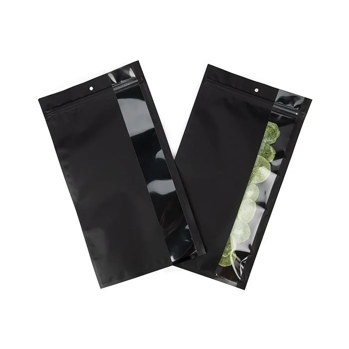 Druckverschlussbeutell Matt Schwarz mitVertikalen Fenster 17,8x30,5 cm (100 Stück) [HZBV8MB]