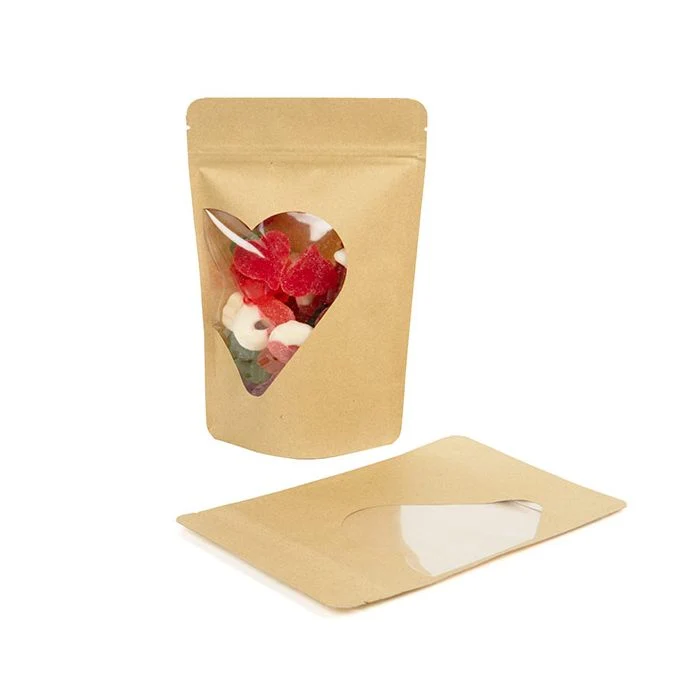 Standbodenbeutel Kraft mit Heart Fenster 13x7,9x20,6 cm (25 Stück) [ZBGW3KHT]