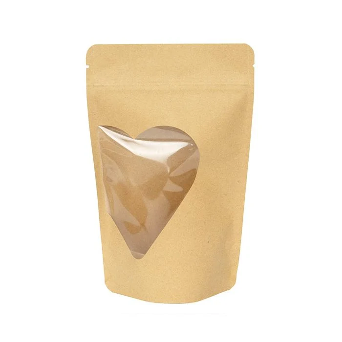Standbodenbeutel Kraft mit Heart Fenster 13x7,9x20,6 cm (25 Stück) [ZBGW3KHT]