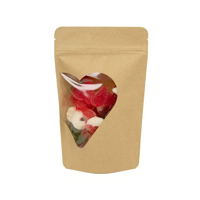 Standbodenbeutel Kraft mit Heart Fenster 13x7,9x20,6 cm (25 Stück) [ZBGW3KHT]