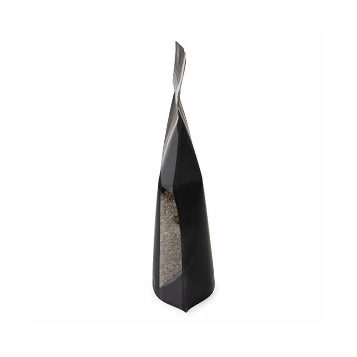 Standbodenbeutel Matt Schwarz mit Vertikalen Fenster 14,9x8,9x23,2 cm (100 Stück) [ZBGV7MB]