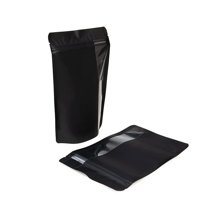 Standbodenbeutel Matt Schwarz mit Vertikalen Fenster 14,9x8,9x23,2 cm (100 Stück) [ZBGV7MB]