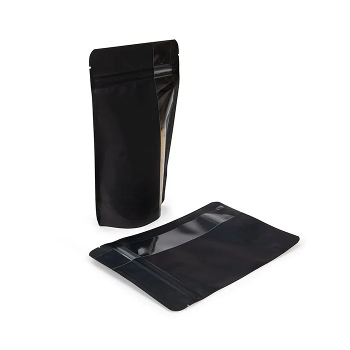 Standbodenbeutel Matt Schwarz mit Vertikalen Fenster 13x7,9x20,6 cm (100 Stück) [ZBGV3MB]