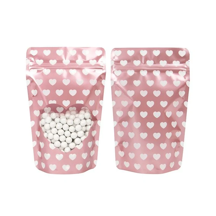 Standbodenbeutel Rose Gold mit Weiß Hearts 13x7,9x20,6 cm (25 Stück) [ZBGSW3WH]