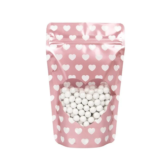 Standbodenbeutel Rose Gold mit Weiß Hearts 13x7,9x20,6 cm (25 Stück) [ZBGSW3WH]