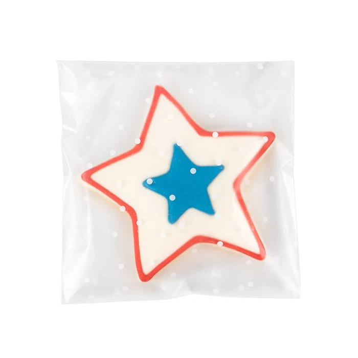 Frostweißer Plastik Klappenbeutel 12,7x12,7 cm mit Punkten Haftklebestreifen (100 Stück) [B55FD]