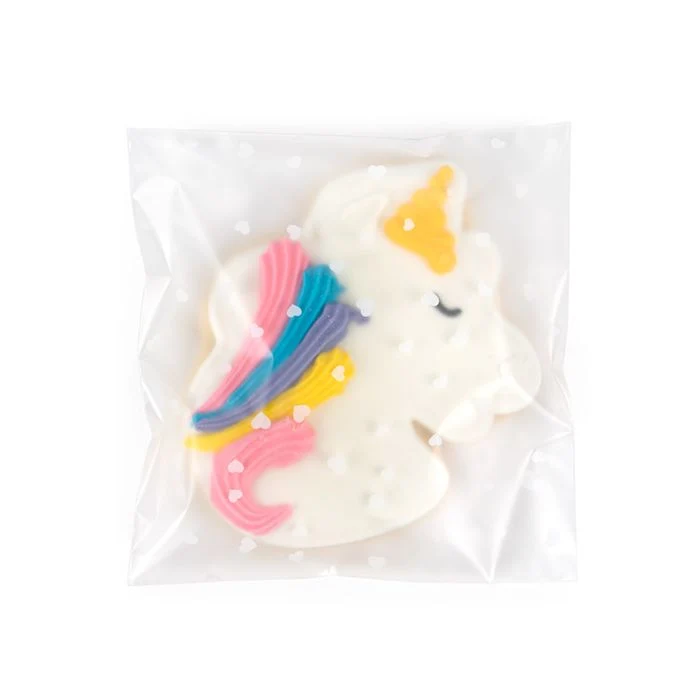 Frostweißer Plastik Klappenbeutel 11,4x11,4 cm mit Herzen Haftklebestreifen(100 Stück) [B44FHXL]
