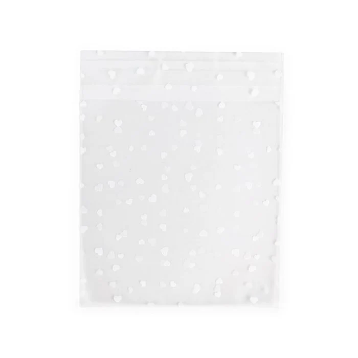 Frostweißer Plastik Klappenbeutel 11,4x11,4 cm mit Herzen Haftklebestreifen(100 Stück) [B44FHXL]