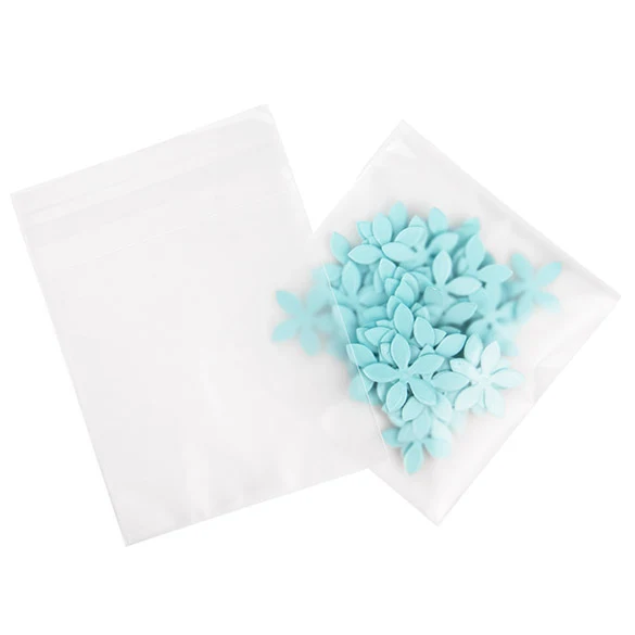 Frostweißer Plastik Klappenbeutel 10,2x10,2 cm Haftklebestreifen (100 Stück) [B44F]