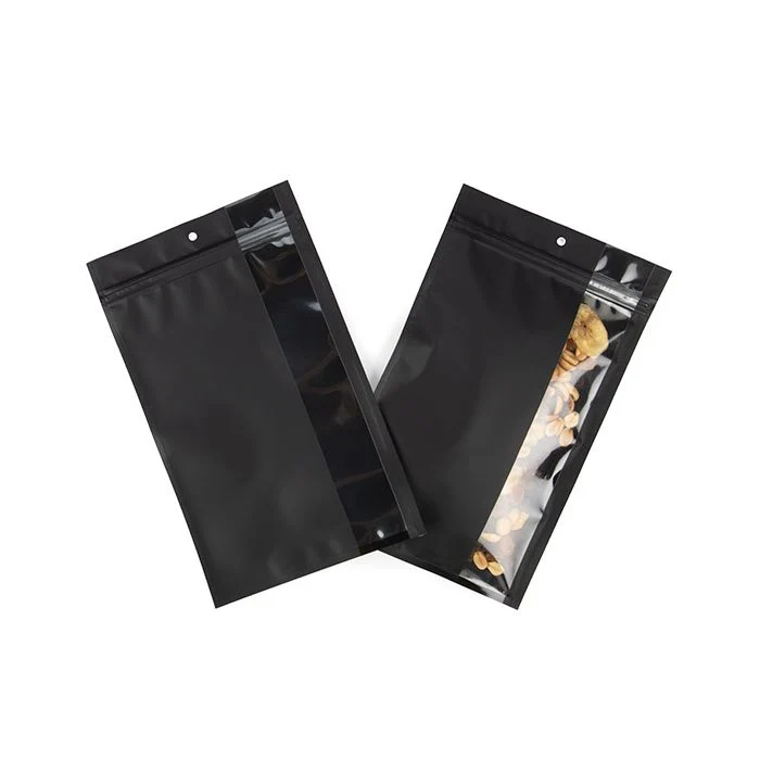 Druckverschlussbeutell Matt Schwarz mit Vertikalen Fenster 15,2x23,5 cm (100 Stück) [HZBV7MB]