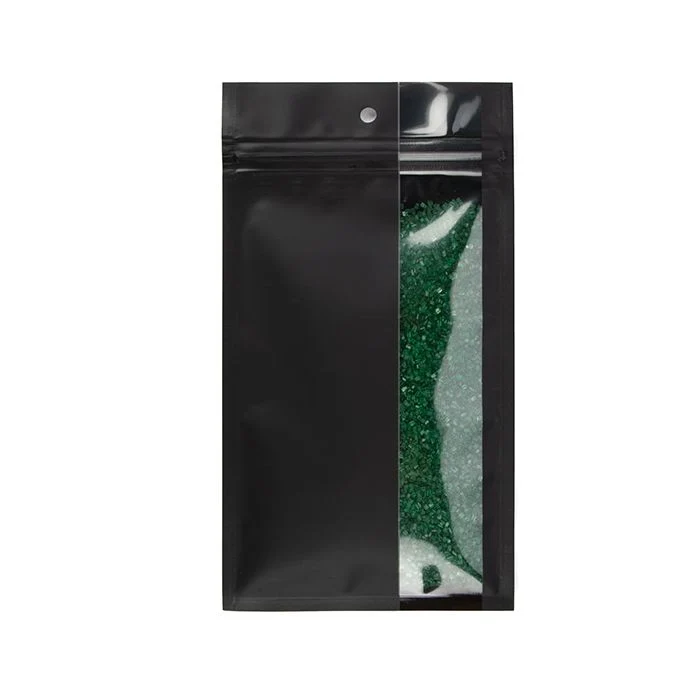 Druckverschlussbeutell Matt Schwarz mit vertikalen Fenster 10,2x16,5 cm (100 Stück) [HZBV5MB]