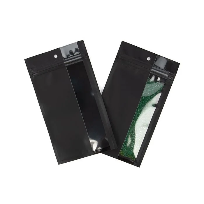 Druckverschlussbeutell Matt Schwarz mit vertikalen Fenster 10,2x16,5 cm (100 Stück) [HZBV5MB]