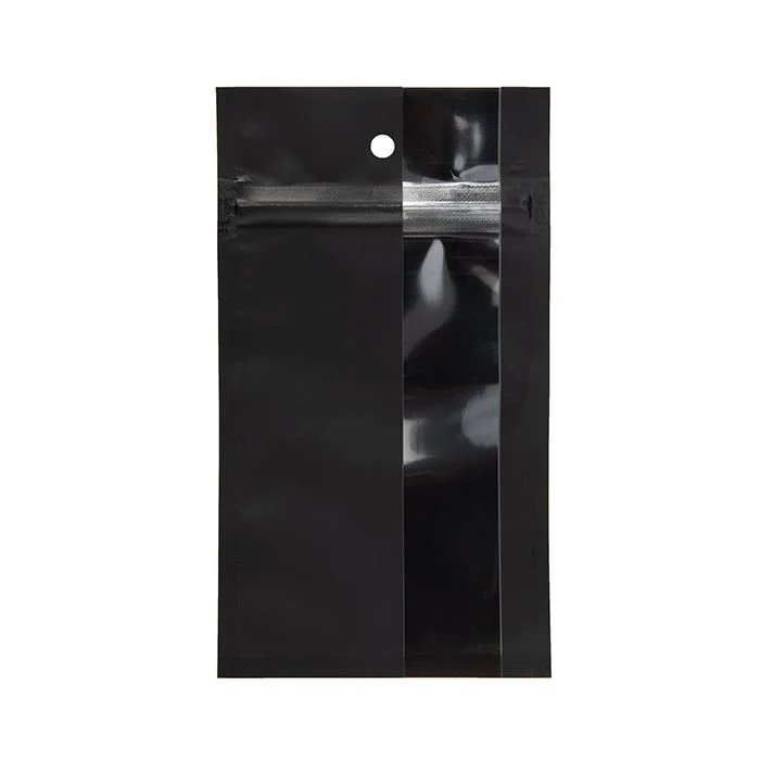 Druckverschlussbeutell Matt Schwarz mit vertikalen Fenster 7,6x11,4 cm (100 Stück) [HZBV3MB]