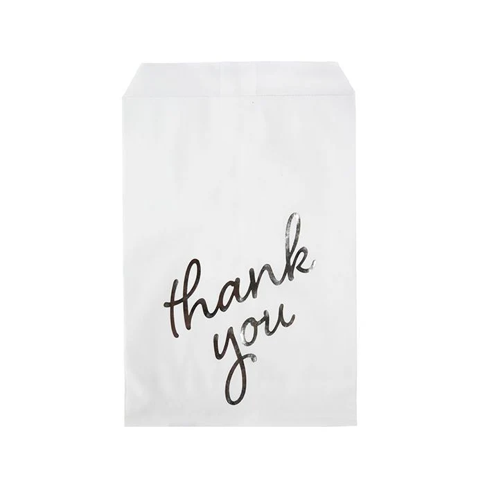 Papier Klappenbeutel Weiß mit Silber "Thank You" 12,7x20,3 cm (100 Stück) [GPB58ST]
