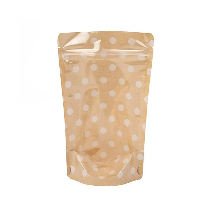 Standbodenbeutel Transparent/Kraft mit Punkte Pattern 13x7,9x20,6 cm (25 Stück) [ZBGSW3SD]