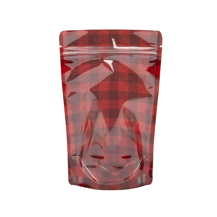 Standbodenbeutel Transparent/Rot mit Karierten Muster 13x7,9x20,6 cm (25 Stück) [ZBGSW3RP]