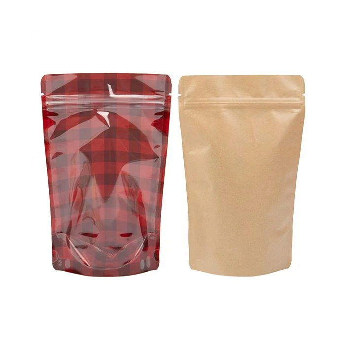 Standbodenbeutel Transparent/Rot mit Karierten Muster 13x7,9x20,6 cm (25 Stück) [ZBGSW3RP]