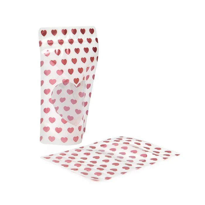 Standbodenbeutel Weiß mit Hearts 13x7,9x20,6 cm (25 Stück) [ZBGSW3MH]