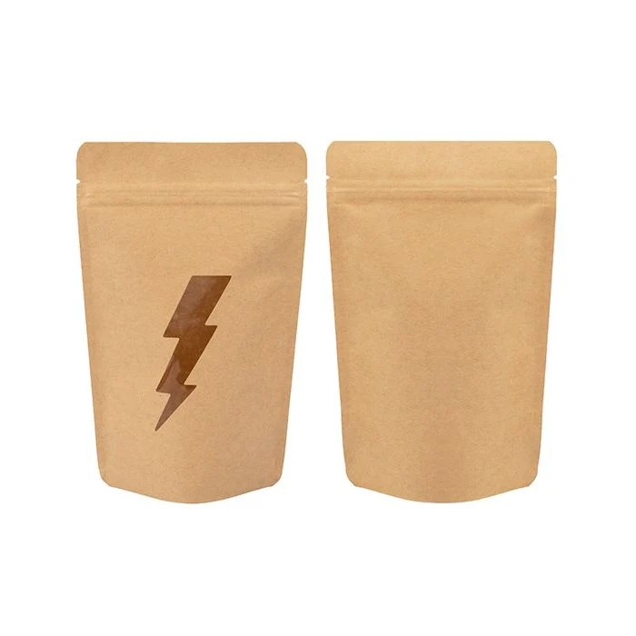 Standbodenbeutel Kraft mit Lightning Bolt Fenster 13x7,9x20,6 cm (25 Stück) [ZBGSW3LB]