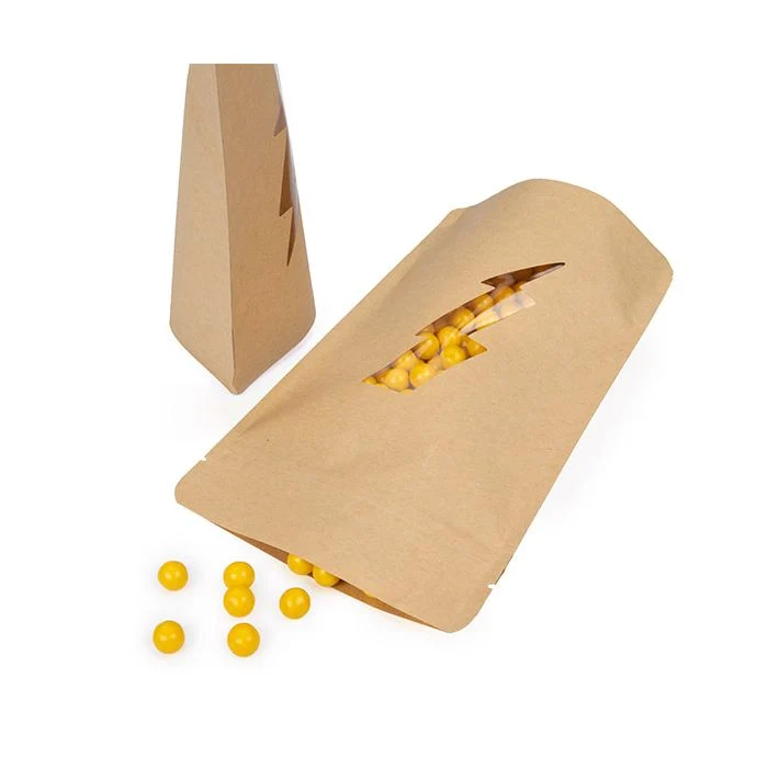 Standbodenbeutel Kraft mit Lightning Bolt Fenster 13x7,9x20,6 cm (25 Stück) [ZBGSW3LB]