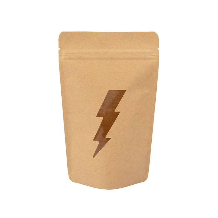Standbodenbeutel Kraft mit Lightning Bolt Fenster 13x7,9x20,6 cm (25 Stück) [ZBGSW3LB]
