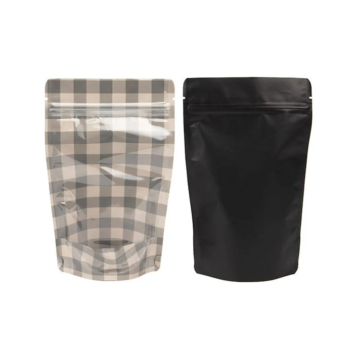 Standbodenbeutel Transparent/Schwarz mit Karierten Muster 13x7,9x20,6 cm (25 Stück) [ZBGSW3BP]