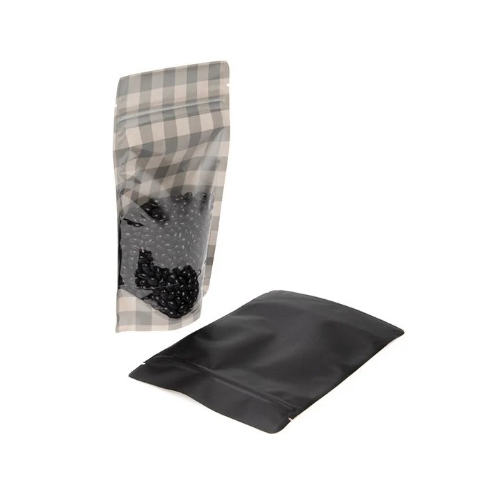 Standbodenbeutel Transparent/Schwarz mit Karierten Muster 13x7,9x20,6 cm (25 Stück) [ZBGSW3BP]