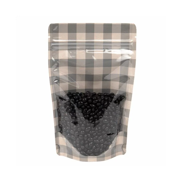 Standbodenbeutel Transparent/Schwarz mit Karierten Muster 13x7,9x20,6 cm (25 Stück) [ZBGSW3BP]