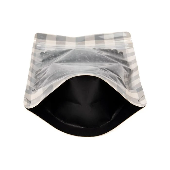 Standbodenbeutel Transparent/Schwarz mit Karierten Muster 13x7,9x20,6 cm (25 Stück) [ZBGSW3BP]