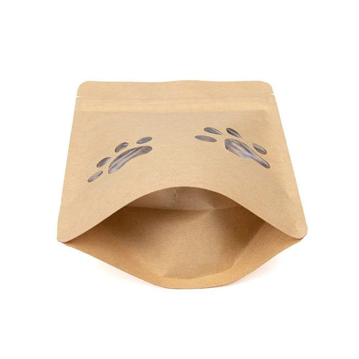 Standbodenbeutel Kraft Fenster in Form von Pfötchenabdrücken 13x7.9x20.6 cm (25 Stück) [ZBGW3KP]
