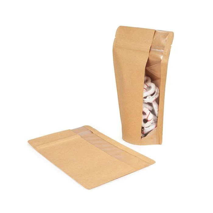 Standbodenbeutel mit Vertikalem Fenster Kraft 13x7.9x20.6 cm (100 Stück) [ZBGV3K]