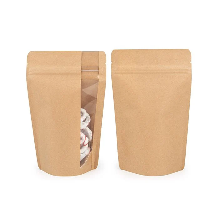 Standbodenbeutel mit Vertikalem Fenster Kraft 13x7.9x20.6 cm (100 Stück) [ZBGV3K]