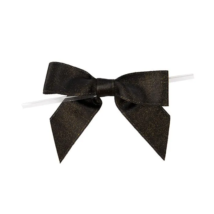 Schleife vorgebunnden Metallic Schwarz 8,9 cm (25 Stück) [MBOWBK]
