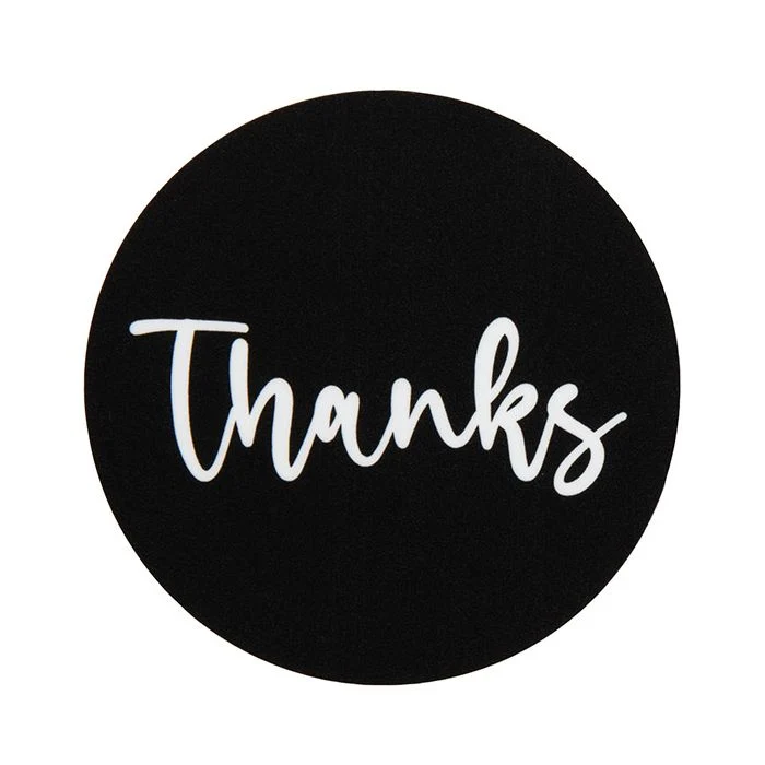 Sticker Rund "Thanks" (Schwarz mit Weiß Text) 5,1 cm (1 Blatt) [LS2BTH]