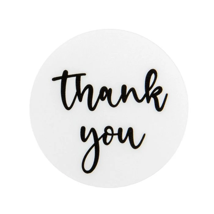 Sticker Rund "Thank You" (Weiß mit Schwarz Text) 3,8 cm (1 Blatt) [LS1HWTY]