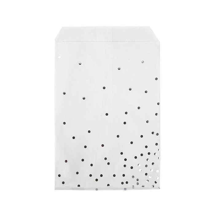 Papier Klappenbeutel Weiß mit Silber Punkte 12,7x20,3 cm (100 Stück) [GPB58SD]
