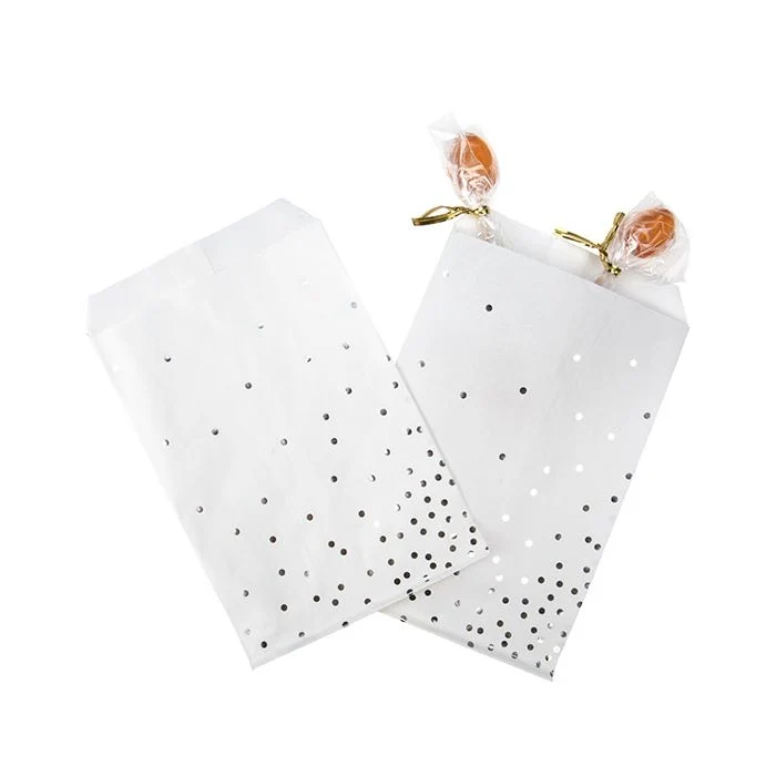Papier Klappenbeutel Weiß mit Silber Punkte 12,7x20,3 cm (100 Stück) [GPB58SD]