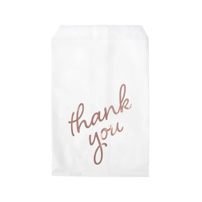 Papier Klappenbeutel Weiß mit Rose Gold "Thank You" 12,7x20,3 cm (100 Stück) [GPB58RT]