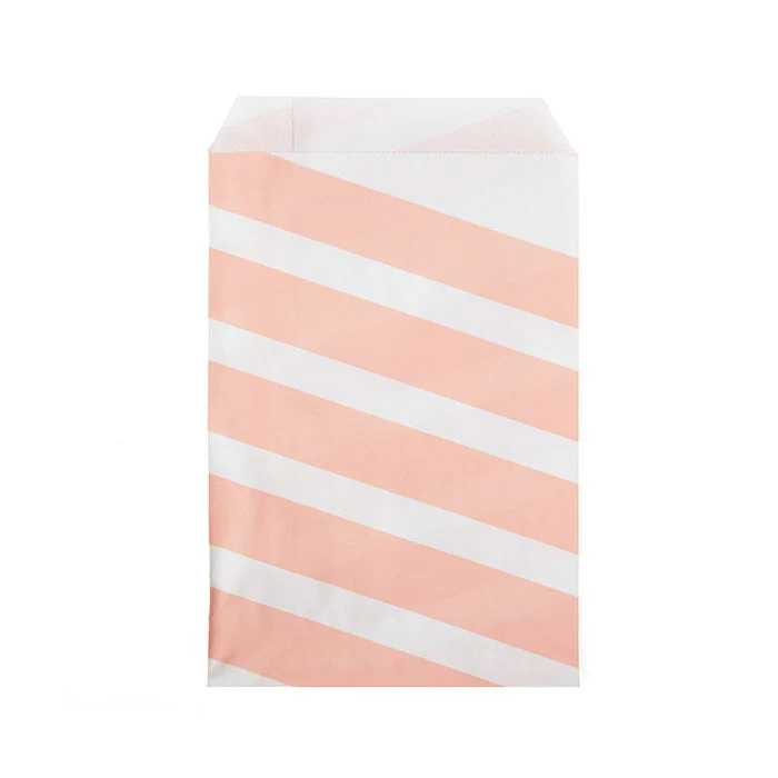 Papier Klappenbeutel Weiß mit Rosa Streifen 12,7x20,3 cm (100 Stück) [GPB58PS]