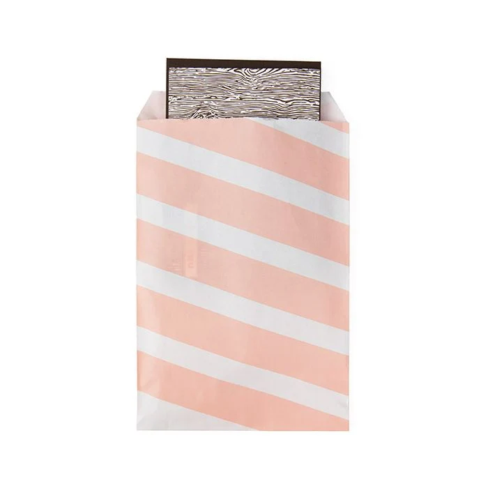 Papier Klappenbeutel Weiß mit Rosa Streifen 12,7x20,3 cm (100 Stück) [GPB58PS]