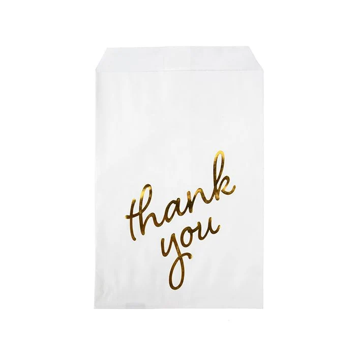 Papier Klappenbeutel Weiß mit Gold "Thank You" 12,7x20,3 cm (100 Stück) [GPB58GT]