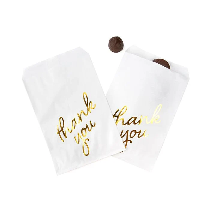 Papier Klappenbeutel Weiß mit Gold "Thank You" 12,7x20,3 cm (100 Stück) [GPB58GT]
