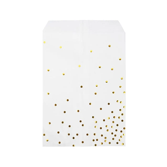 Papier Klappenbeutel Weiß mit Gold Punkten 12,7x20,3 cm (100 Stück) [GPB58GD]