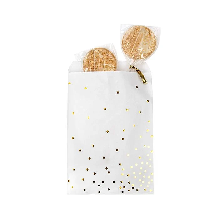 Papier Klappenbeutel Weiß mit Gold Punkten 12,7x20,3 cm (100 Stück) [GPB58GD]