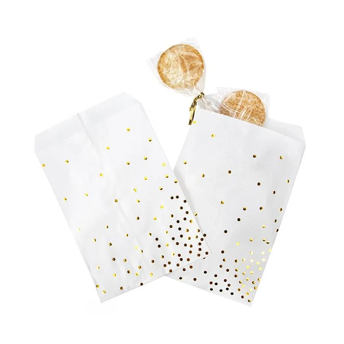 Papier Klappenbeutel Weiß mit Gold Punkten 12,7x20,3 cm (100 Stück) [GPB58GD]