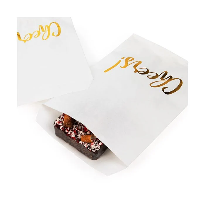 Papier Klappenbeutel Weiß mit Gold "Cheers" 12,7x20,3 cm (100 Stück) [GPB58GCH]
